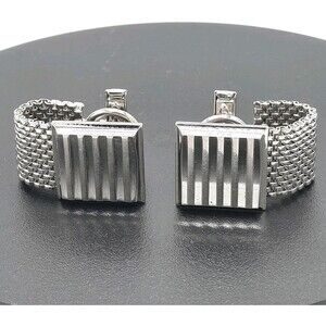 Vintage Cufflinks Silver Tone Metal Mesh Wrap Around Classic Elegance XLNT